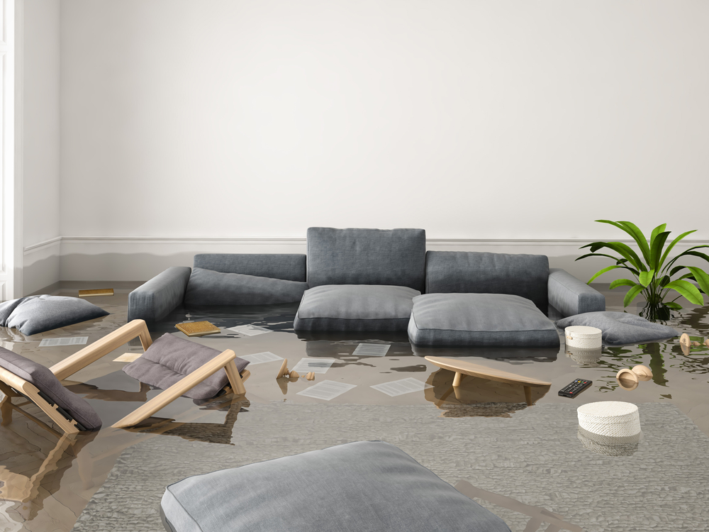 a flooded living room