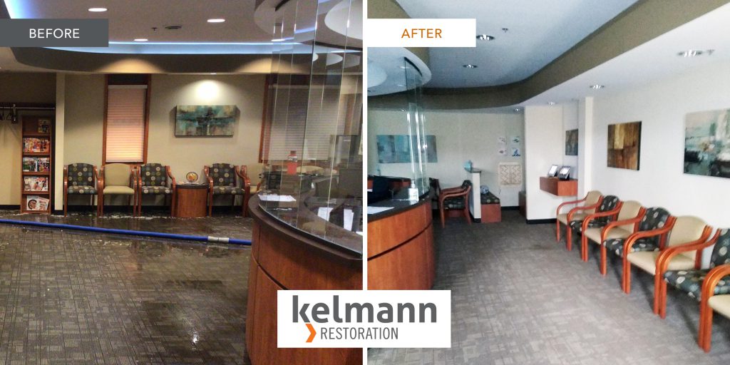 Before and after image of water damage restoration services in Muskego