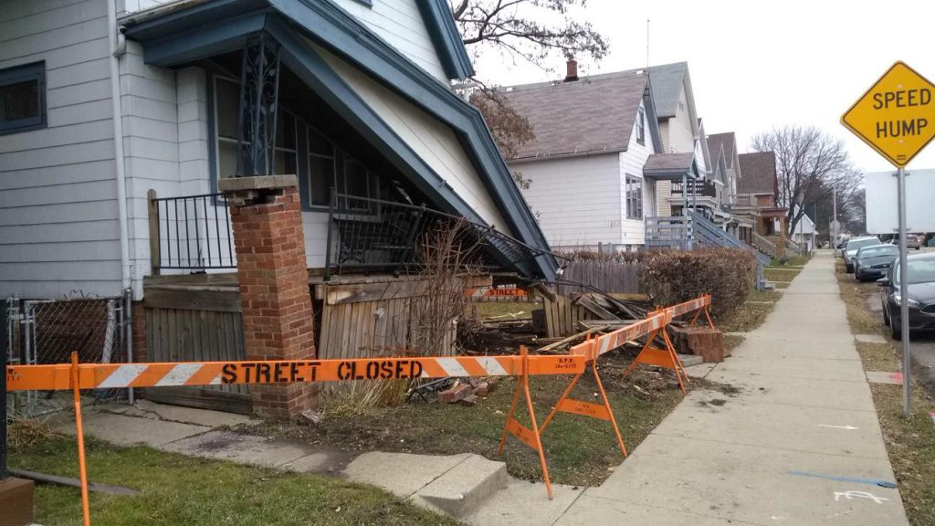 front porch collapsed on home