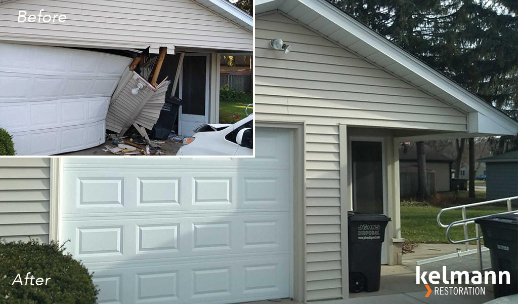 Before and after comparison of garage door remodel