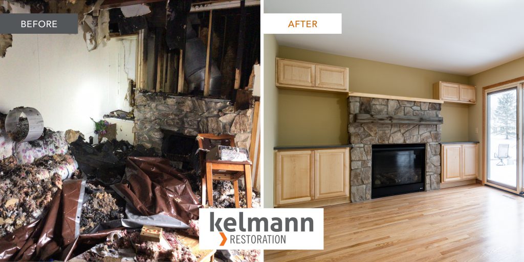Before and After comparison of Greendale fire damage restoration project